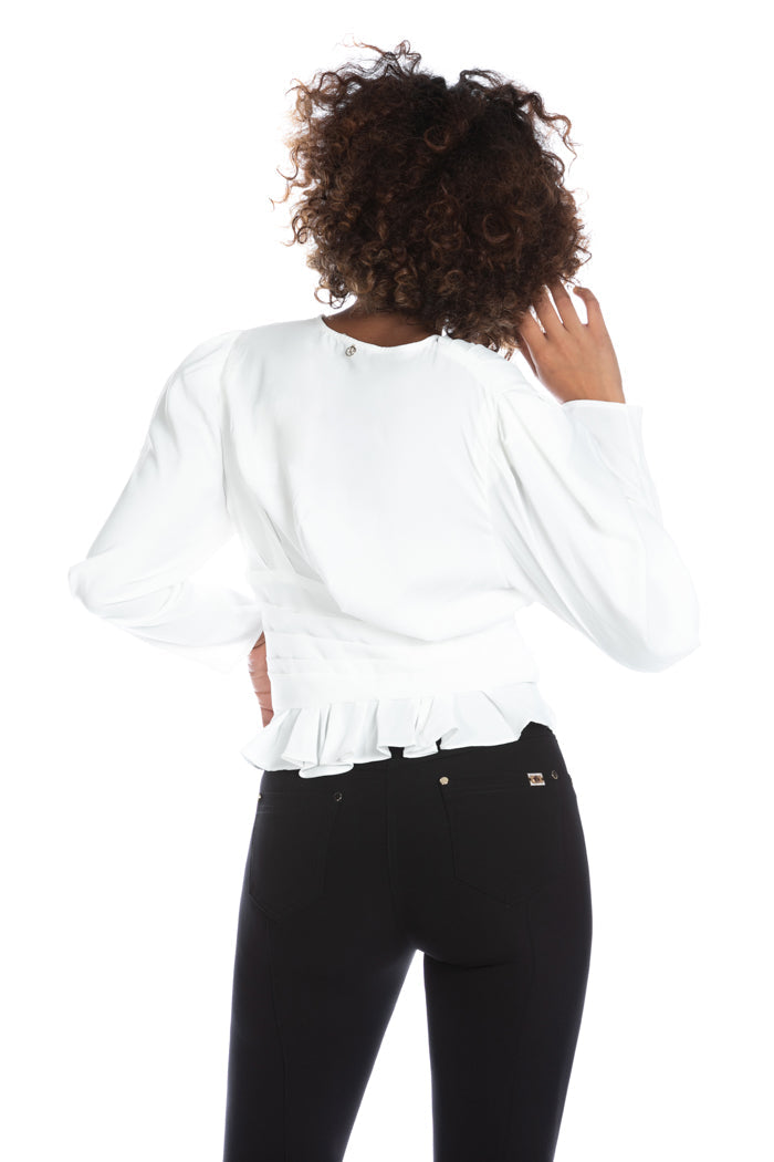 SHISPARE 长袖气球衬衫，带褶皱领口和褶皱带