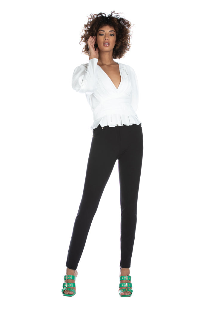 SHISPARE 长袖气球衬衫，带褶皱领口和褶皱带