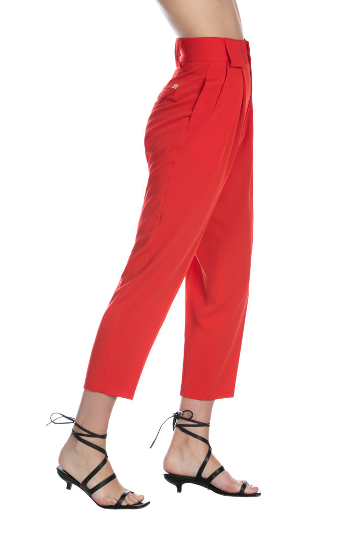 SETMU 褶皱加口袋加环高腰裤