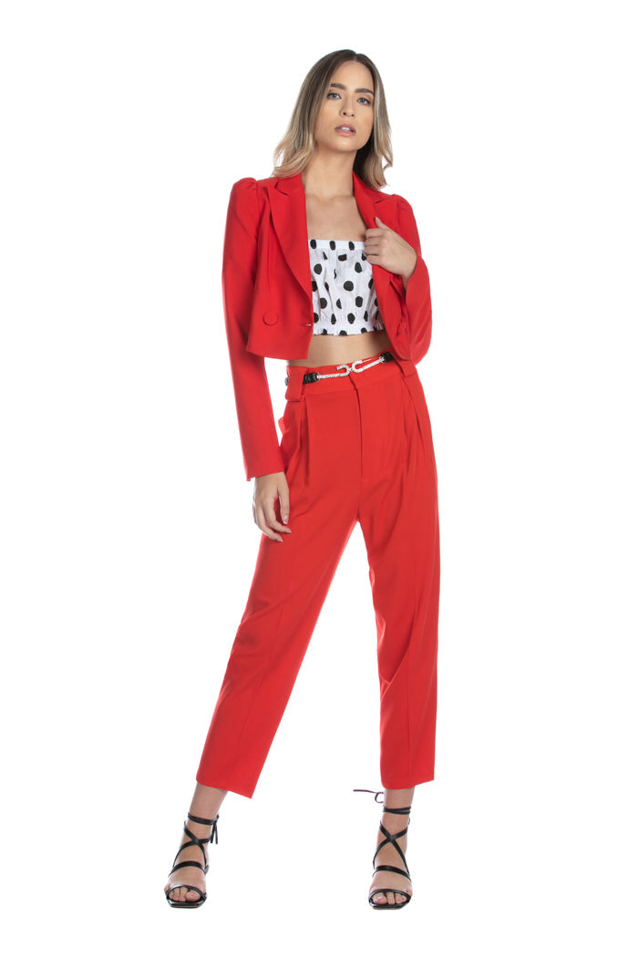 SETMU 褶皱加口袋加环高腰裤