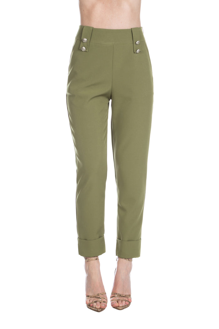 SIVLING 青蛙加军团纽扣高腰长裤带口袋加袖口