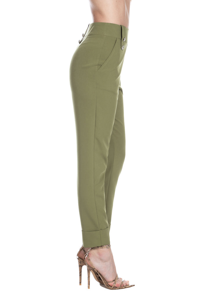 SIVLING 青蛙加军团纽扣高腰长裤带口袋加袖口