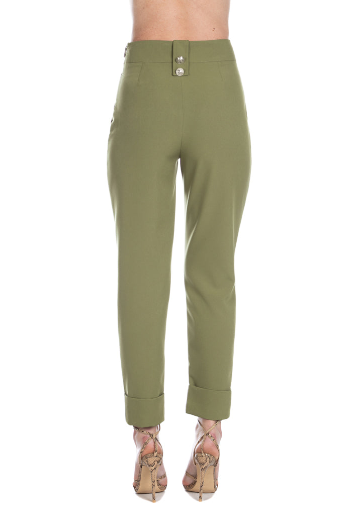 SIVLING 青蛙加军团纽扣高腰长裤带口袋加袖口