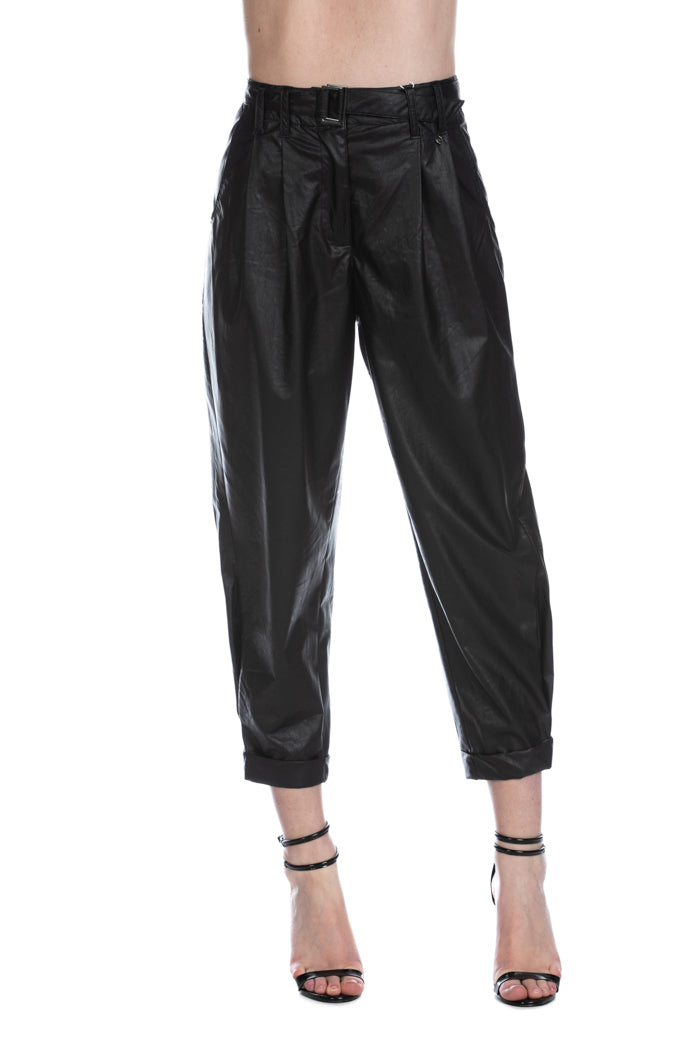 MARKHAM 高腰长裤，褶皱加腰带加人造皮口袋