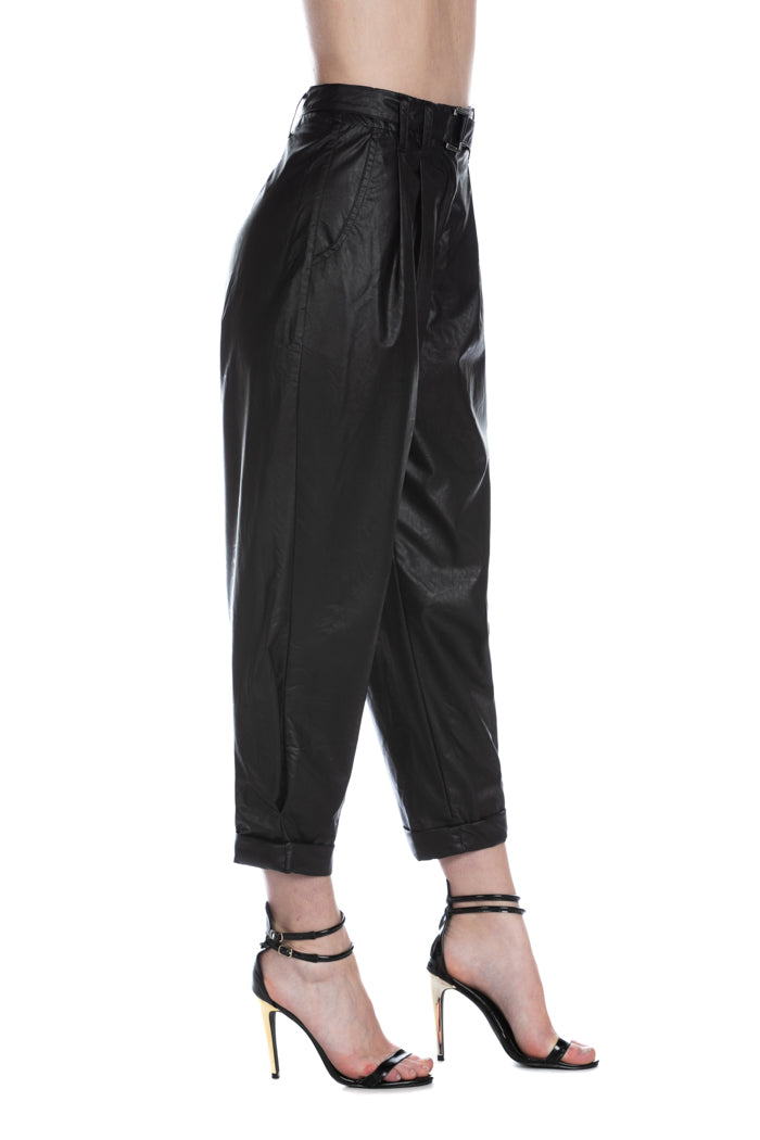 MARKHAM 高腰长裤，褶皱加腰带加人造皮口袋