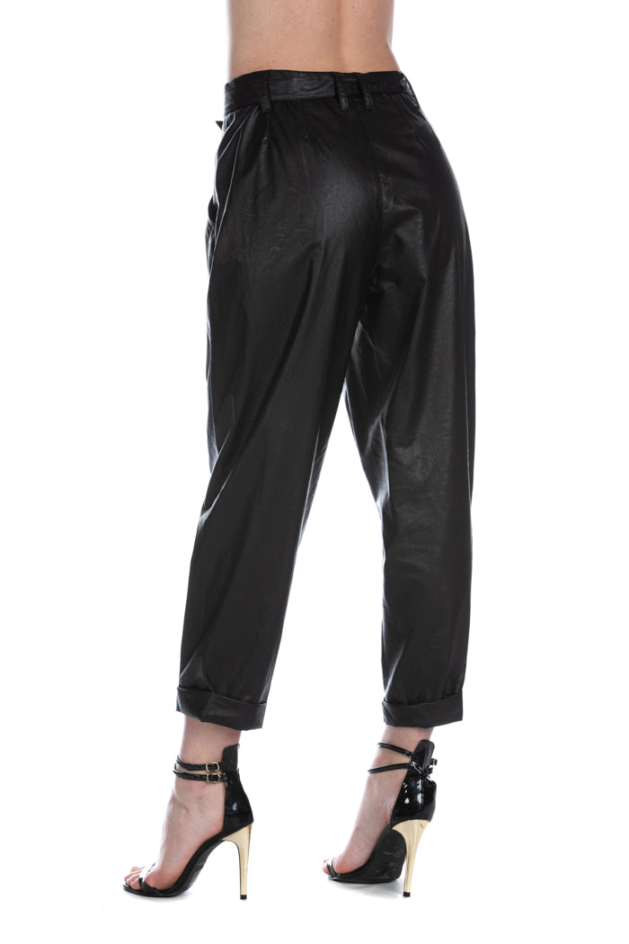 MARKHAM 高腰长裤，褶皱加腰带加人造皮口袋