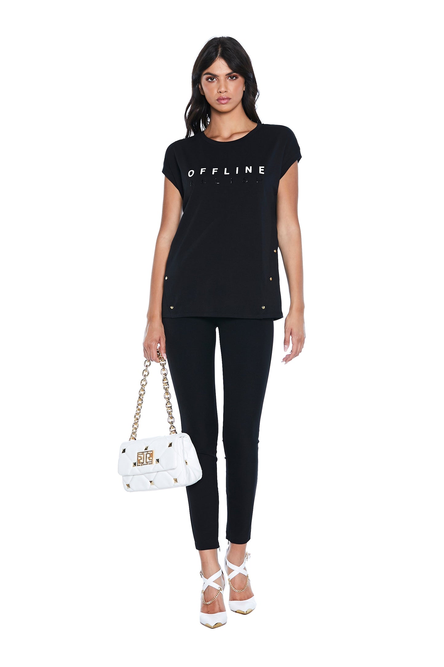 半袖 NYUROF T 恤带离线印花加饰钉