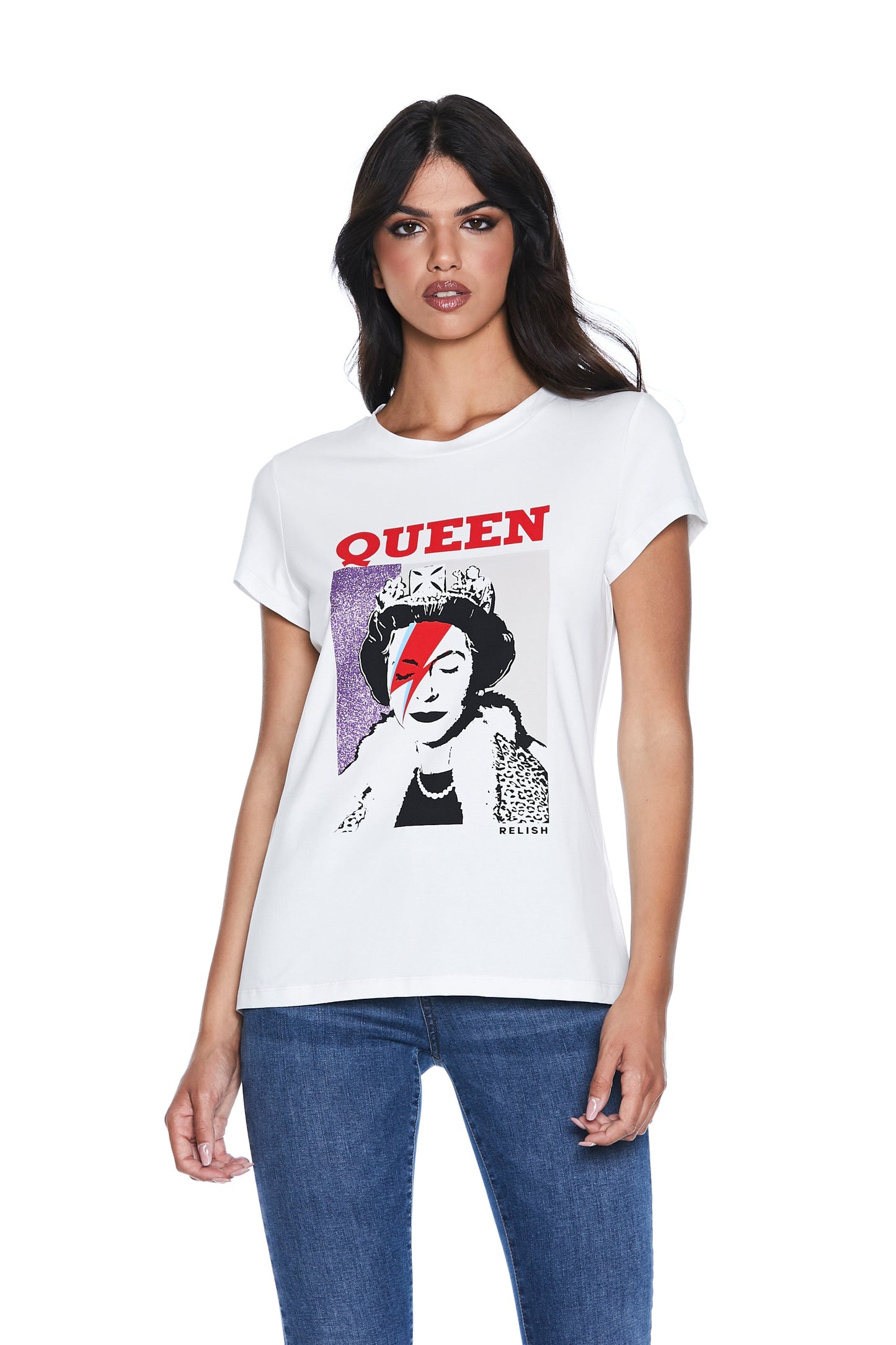 QUEENTY 半袖 T 恤，带女王印花和亮片