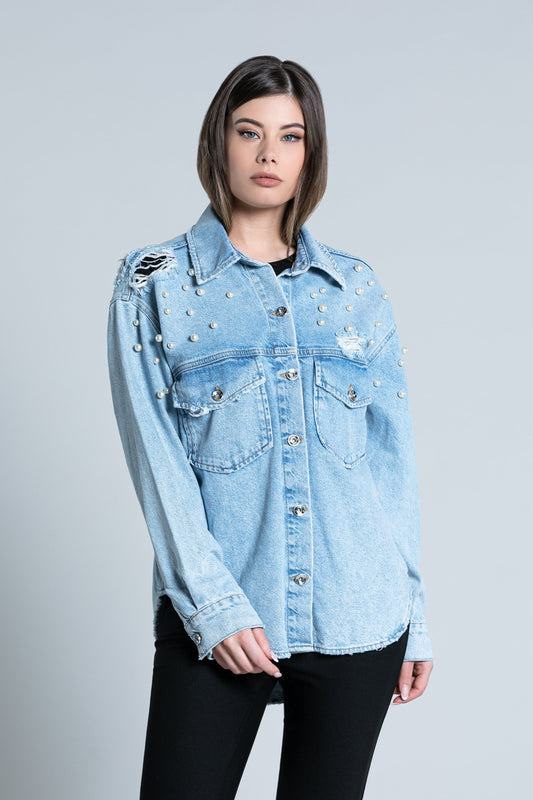 ZARELO 长袖衬衫，饰有珍珠装饰