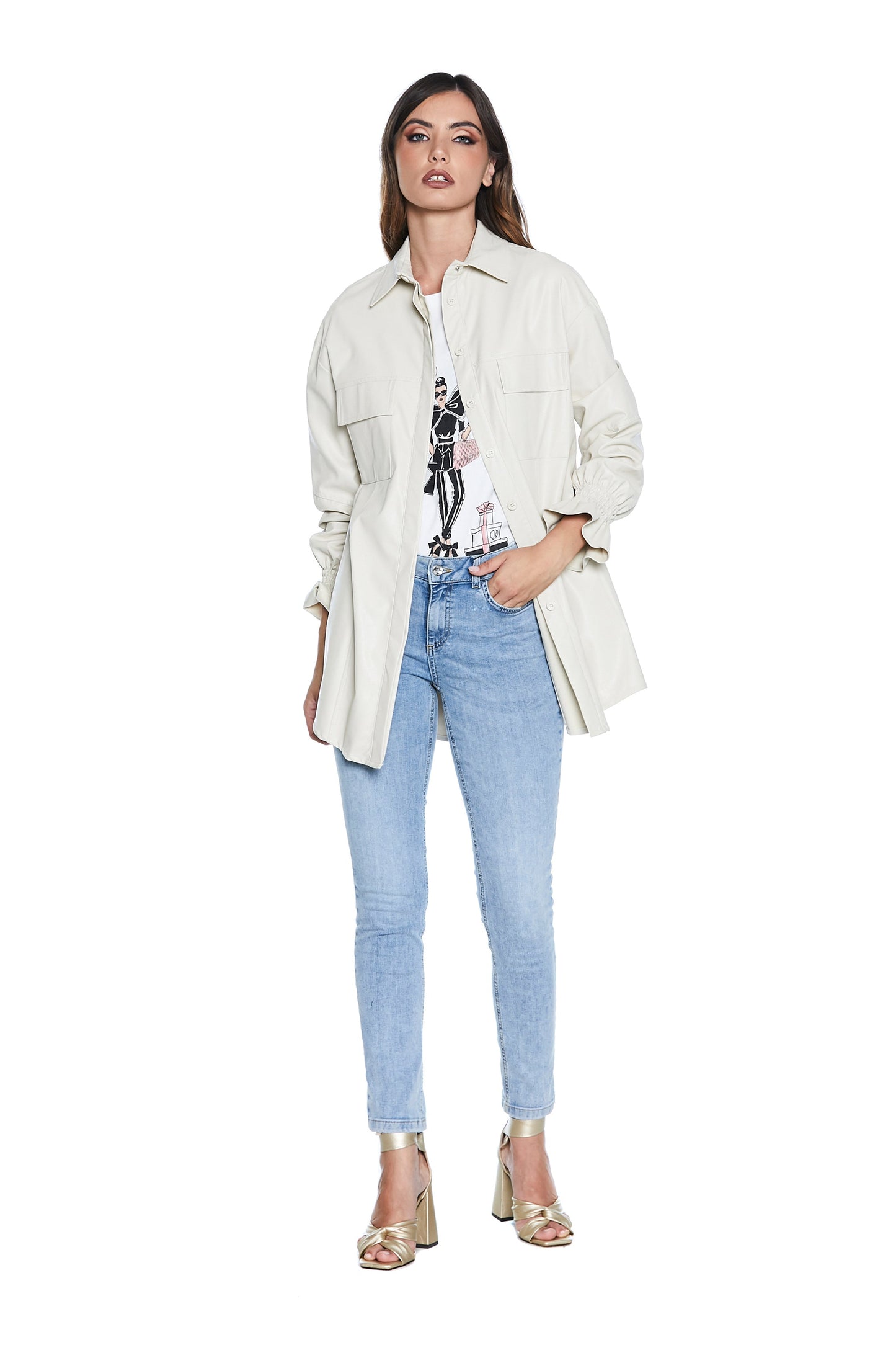 RONNY 长袖衬衫/夹克，带 p.smock 和人造皮口袋