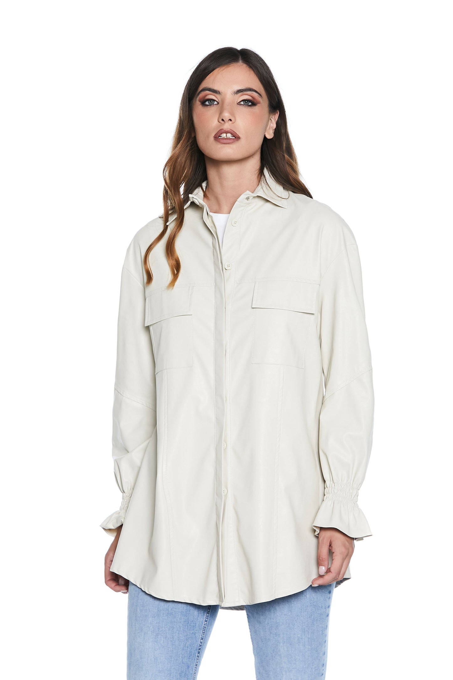 RONNY 长袖衬衫/夹克，带 p.smock 和人造皮口袋