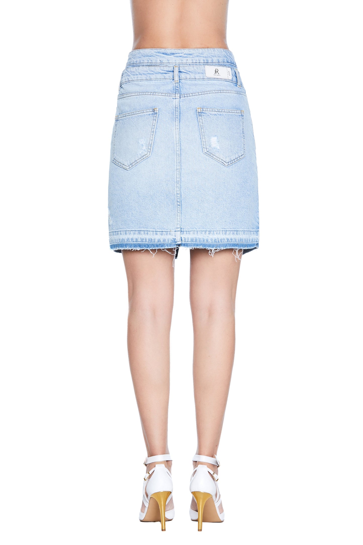 QUARTIU 双肩带短裙 5 个口袋加流苏牛仔开衩