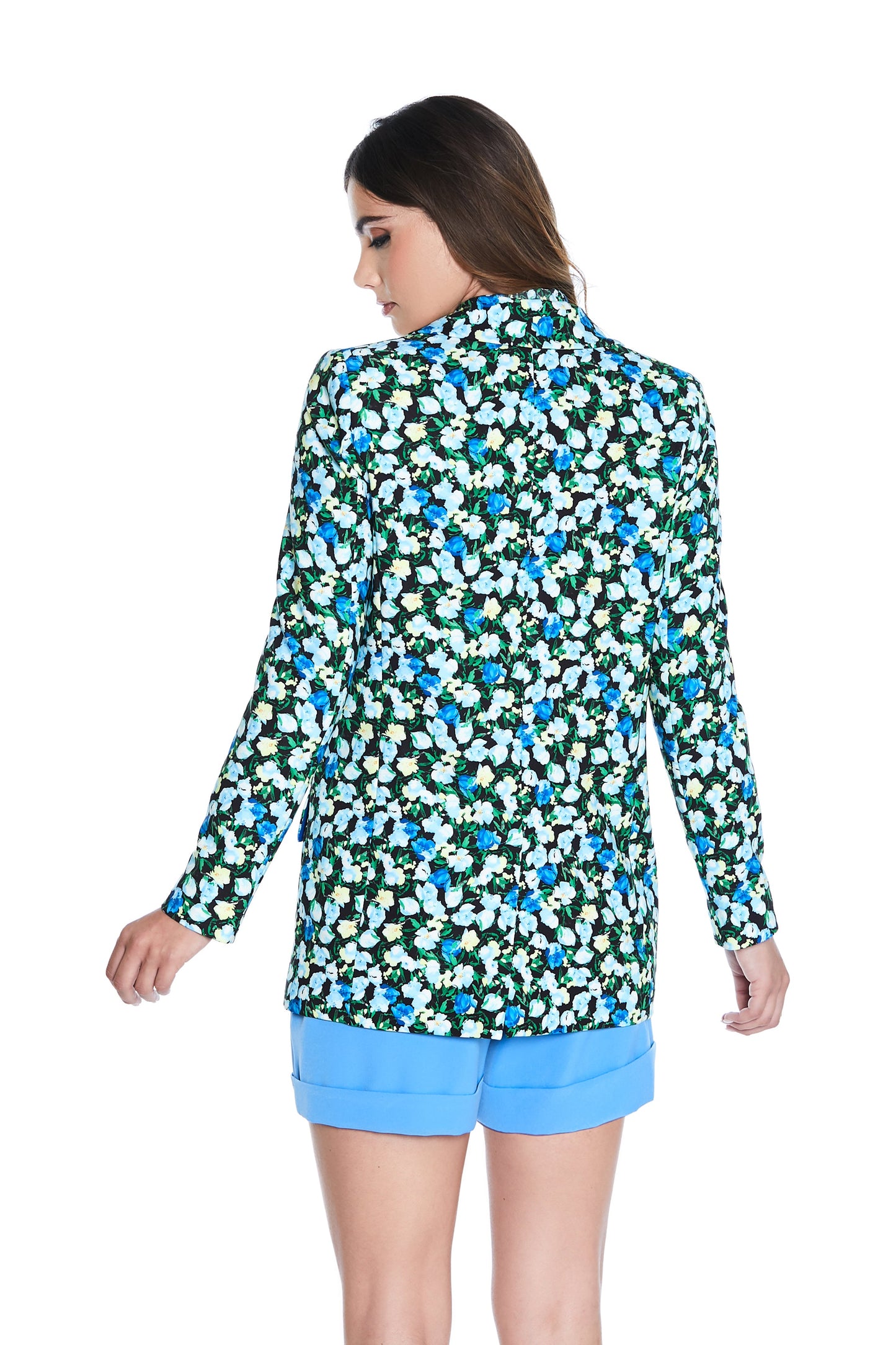 QUANDOTU 长袖夹克 1 粒纽扣花朵图案口袋