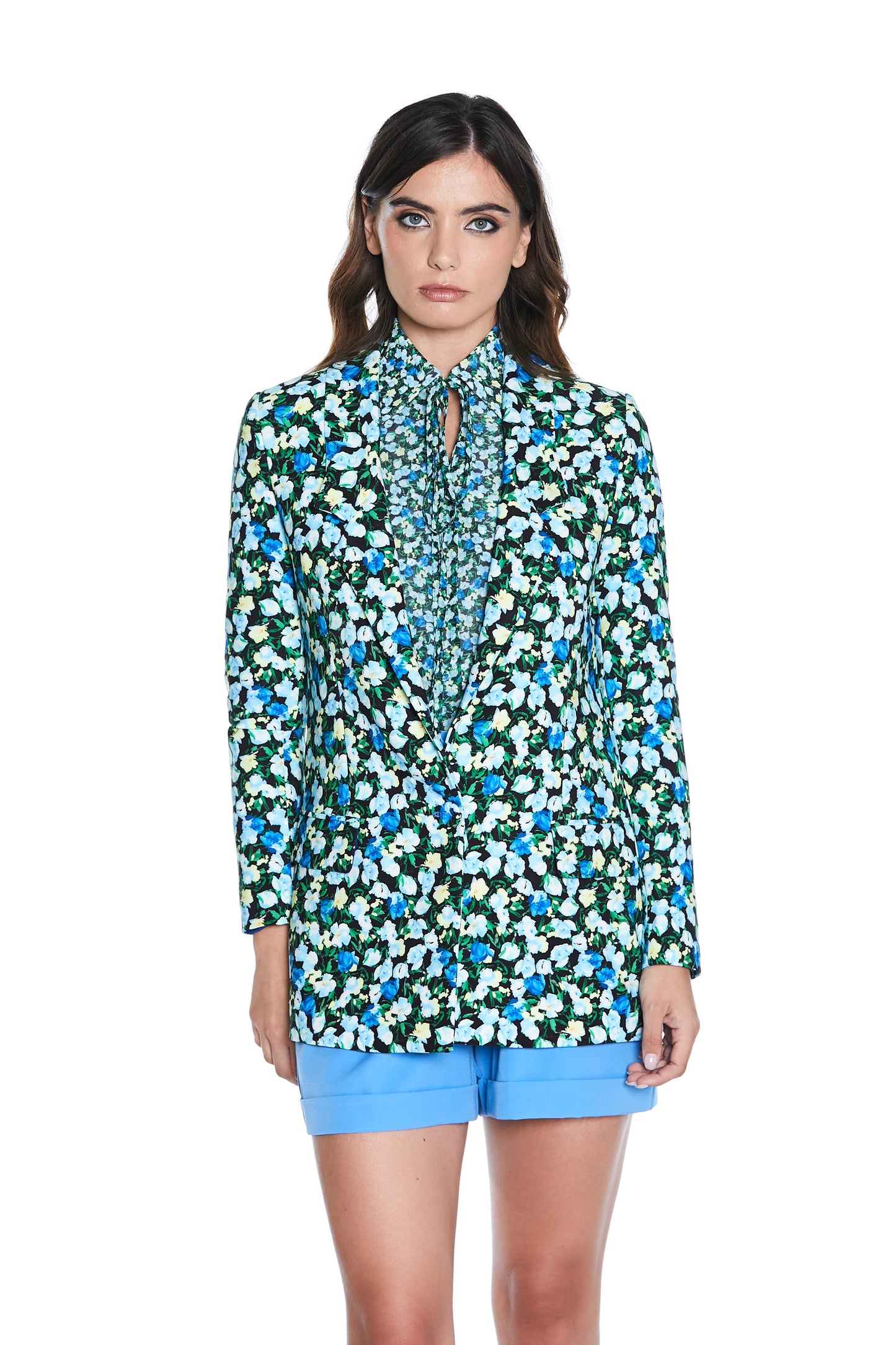 QUANDOTU 长袖夹克 1 粒纽扣花朵图案口袋