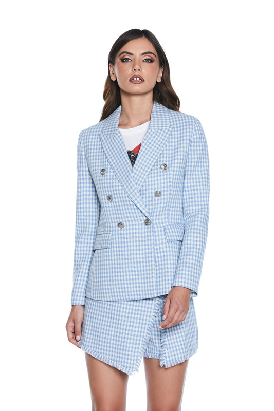 ZARINET 长袖双排扣纽扣加方形口袋加卢勒克斯织物夹克