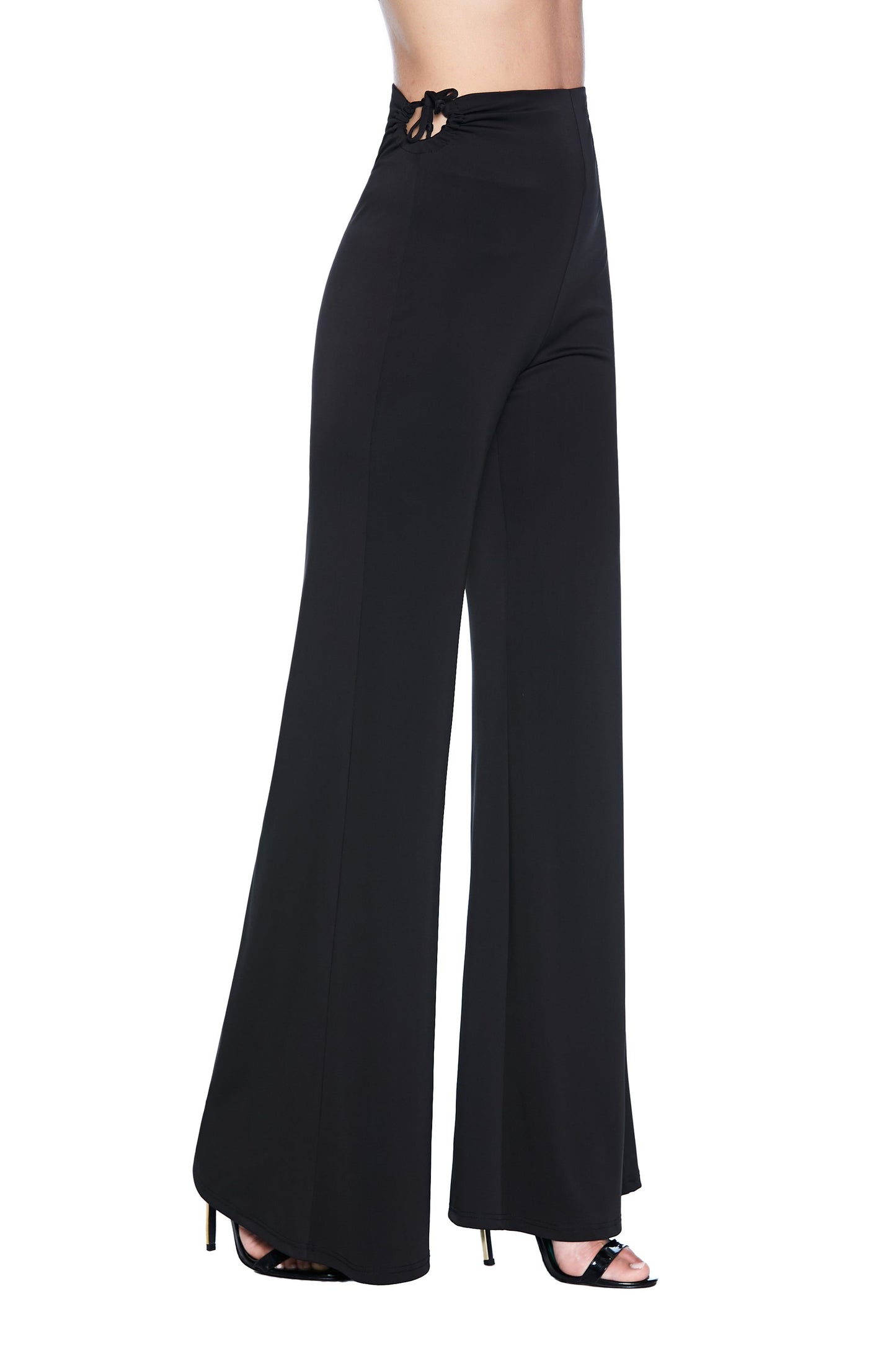 TIGAN 高腰阔腿裤，两侧有垂坠加抽绳