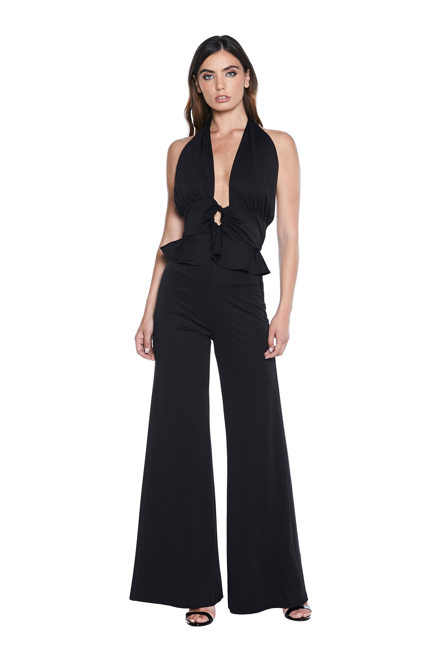 TIGAN 高腰阔腿裤，两侧有垂坠加抽绳