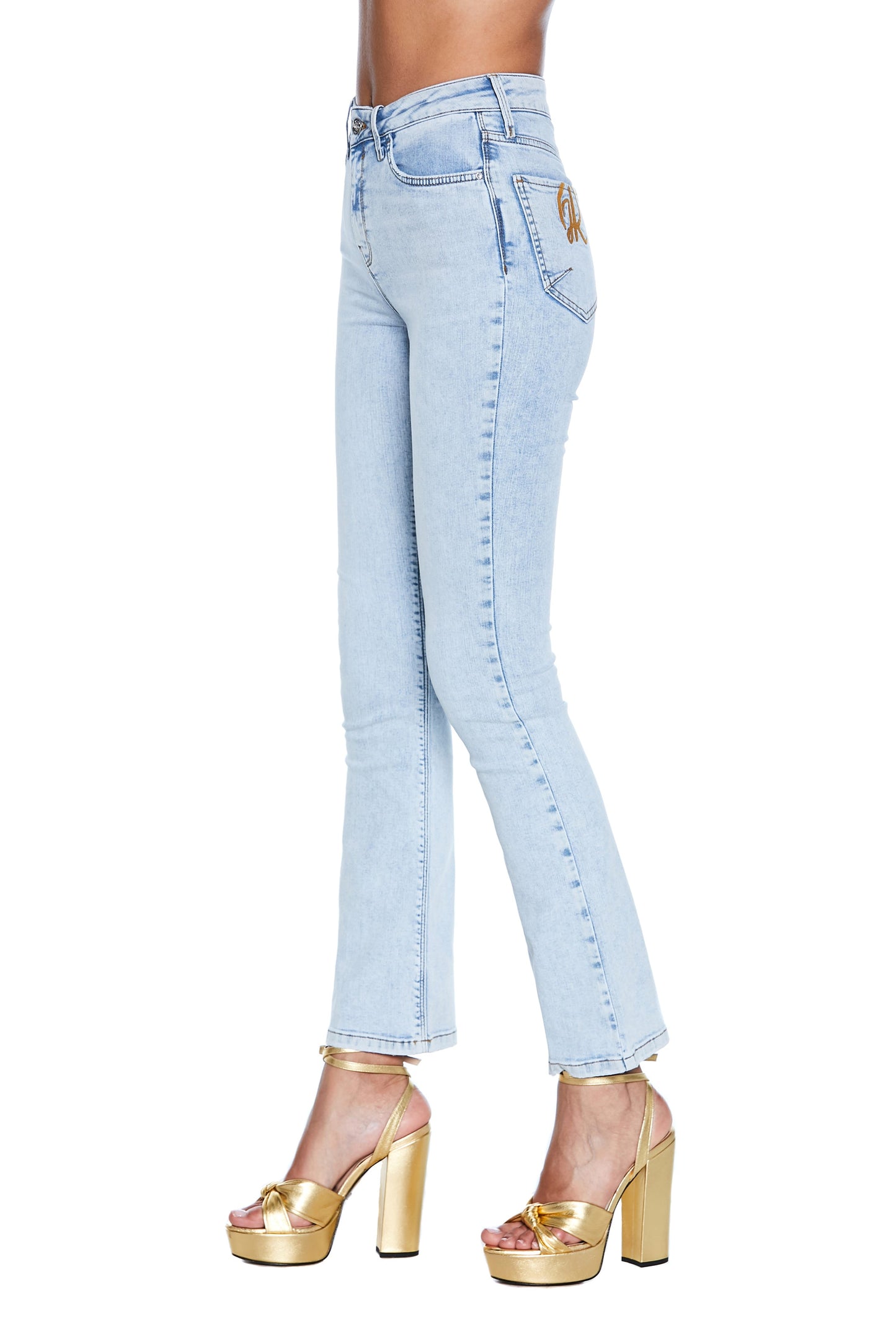 STARF_A 高腰五袋长裤加浅牛仔logo刺绣