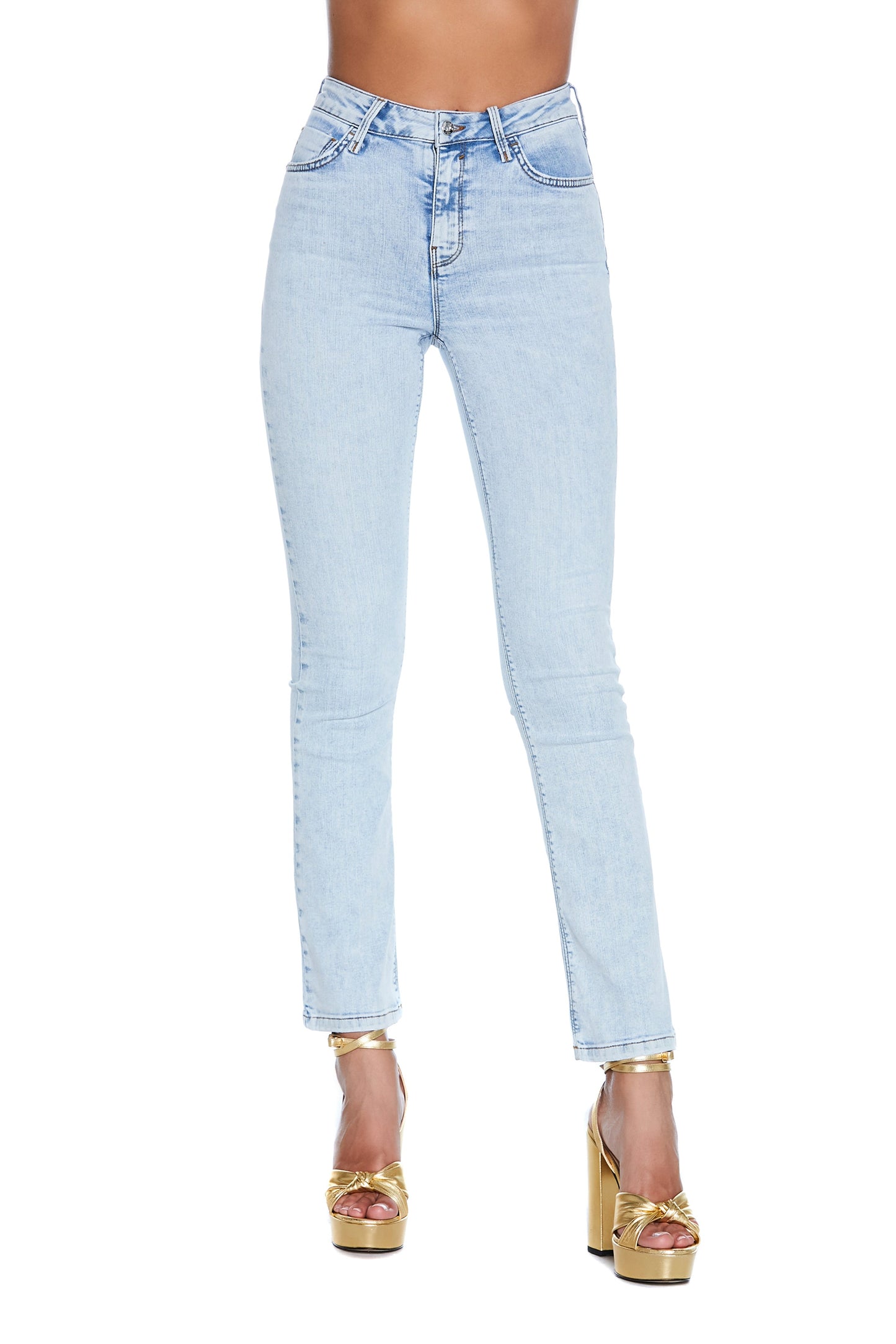 STARF_A 高腰五袋长裤加浅牛仔logo刺绣