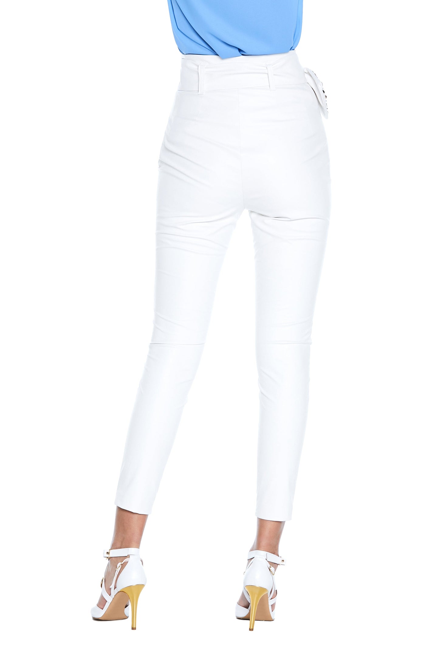 LEGGINGS 人造皮革腰带和饰钉高腰裤