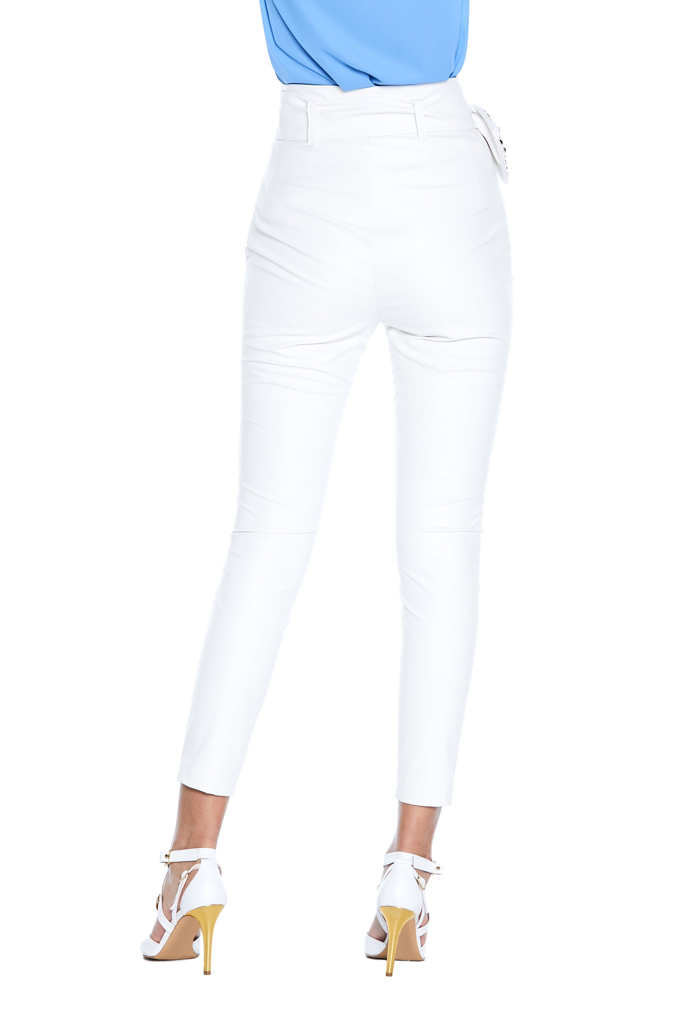 LEGGINGS 人造皮革腰带和饰钉高腰裤