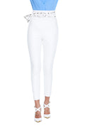 LEGGINGS 人造皮革腰带和饰钉高腰裤