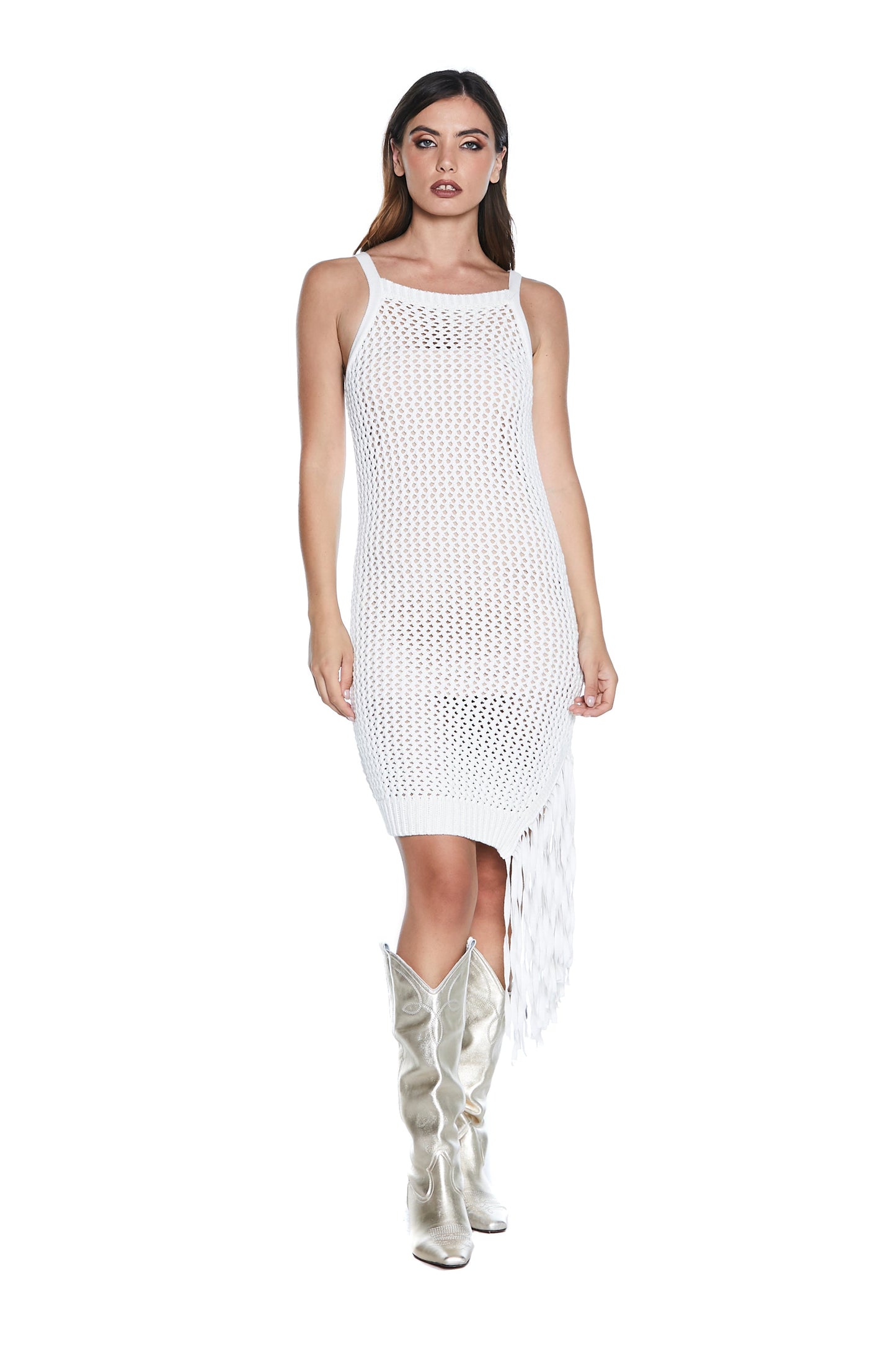 S/M 短款 TREMUS 连衣裙开衩加流苏加蜂窝网布衬里