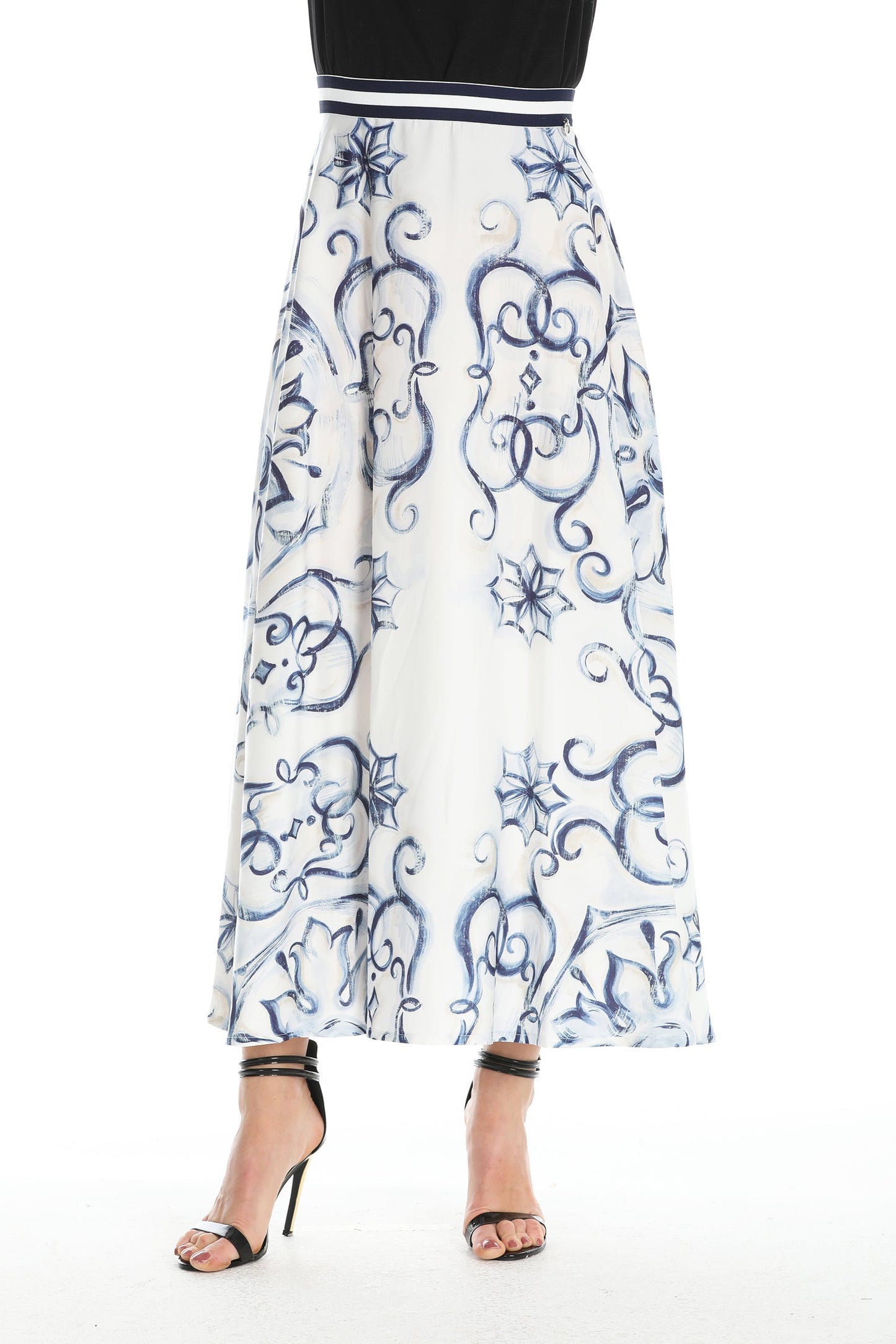 RONDE 珐琅印花中长圆形半身裙