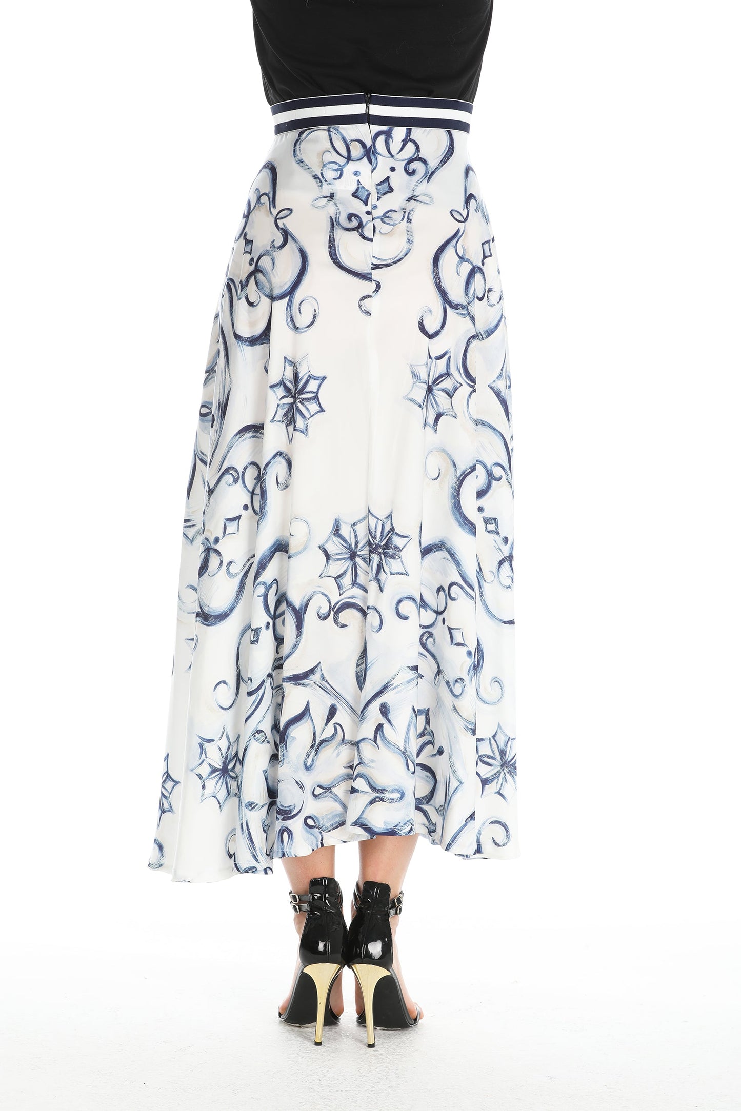 RONDE 珐琅印花中长圆形半身裙