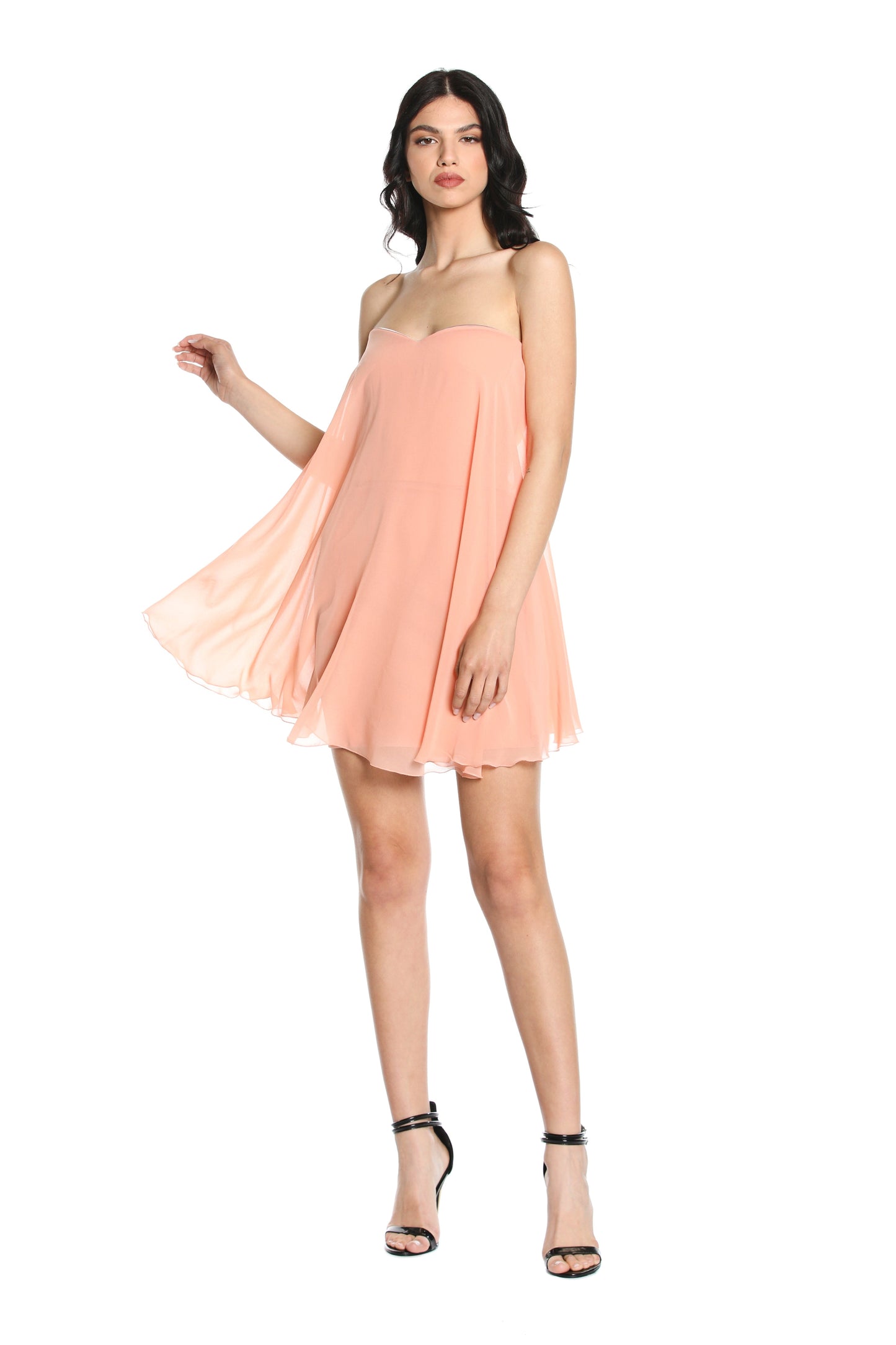 VUITR 短款连衣裙 S/M 心形领口加乔其纱荷叶边带拉链加背褶