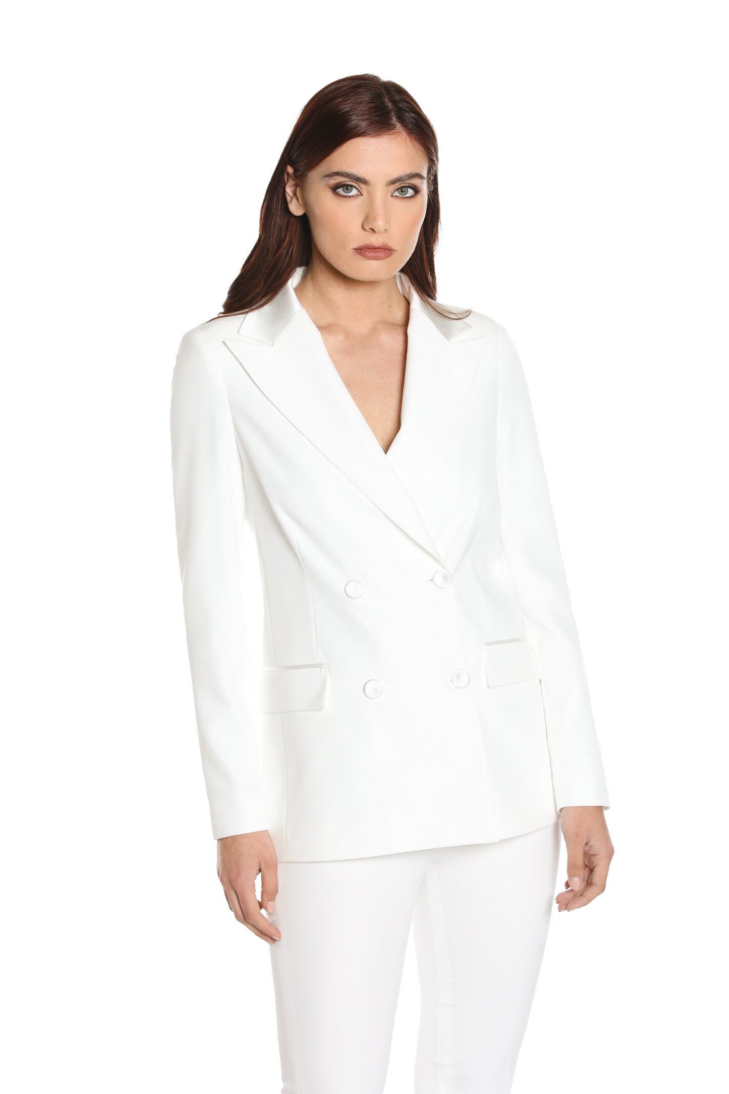 YUIO 长袖双排扣夹克，带口袋和缎面嵌件