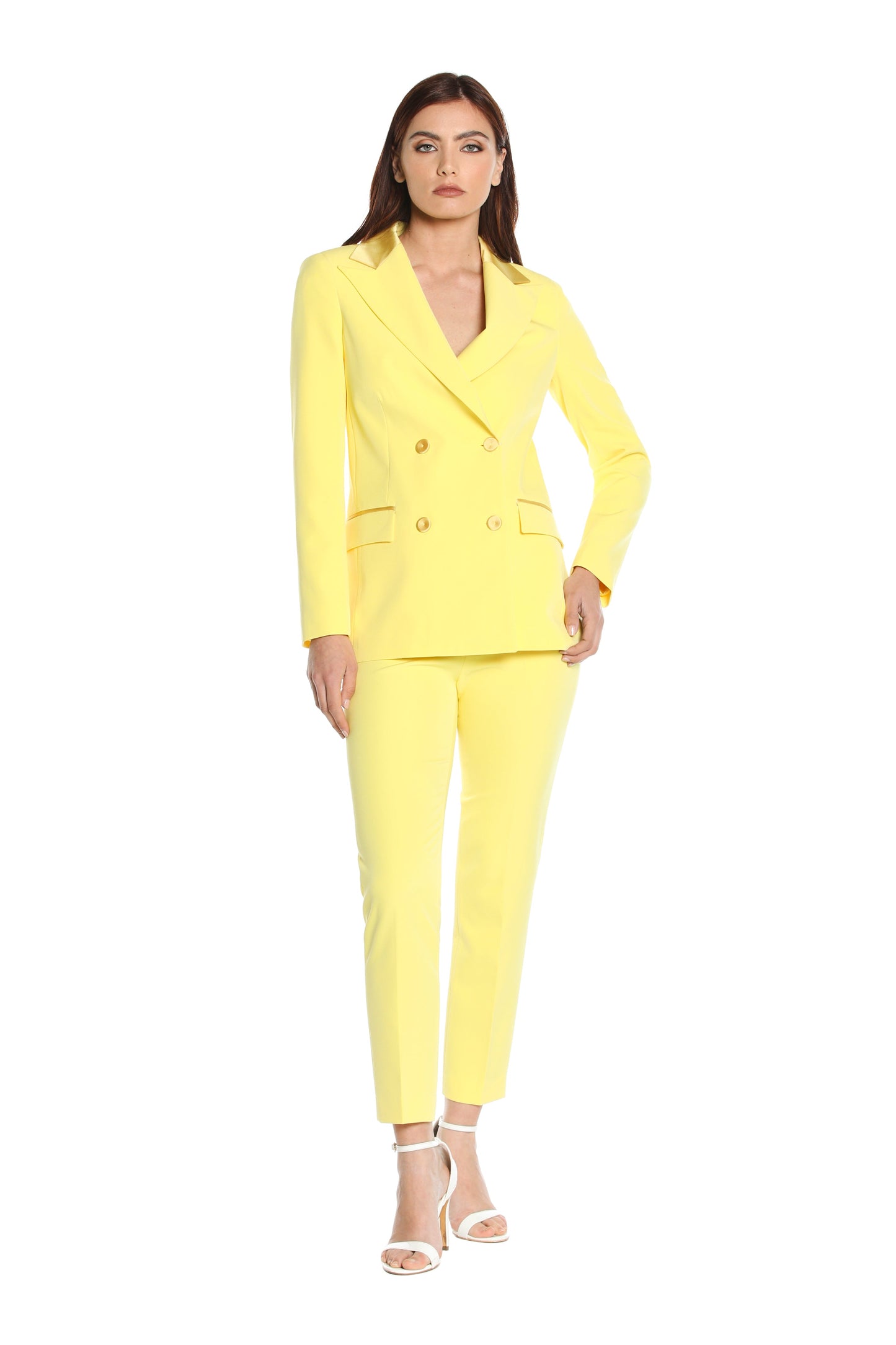 YUIO 长袖双排扣夹克，带口袋和缎面嵌件