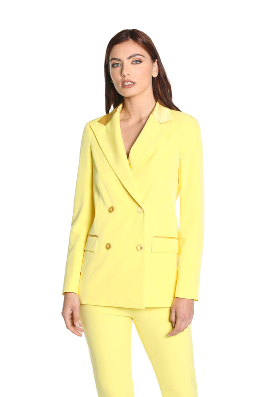 YUIO 长袖双排扣夹克，带口袋和缎面嵌件