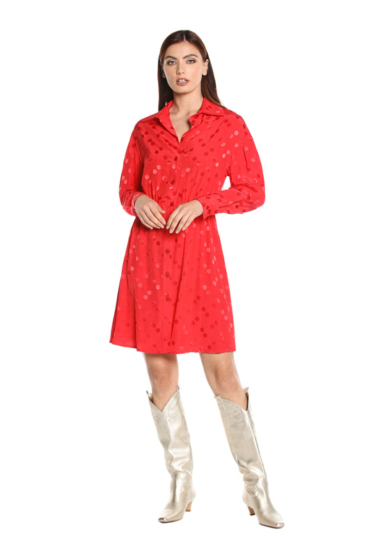 VIOT 短款连衣裙长袖衬衫式连衣裙，带褶领 v.fil coupe' pois