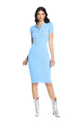 PINTIJ 罗纹衣领、口袋和纽扣中长半袖连衣裙