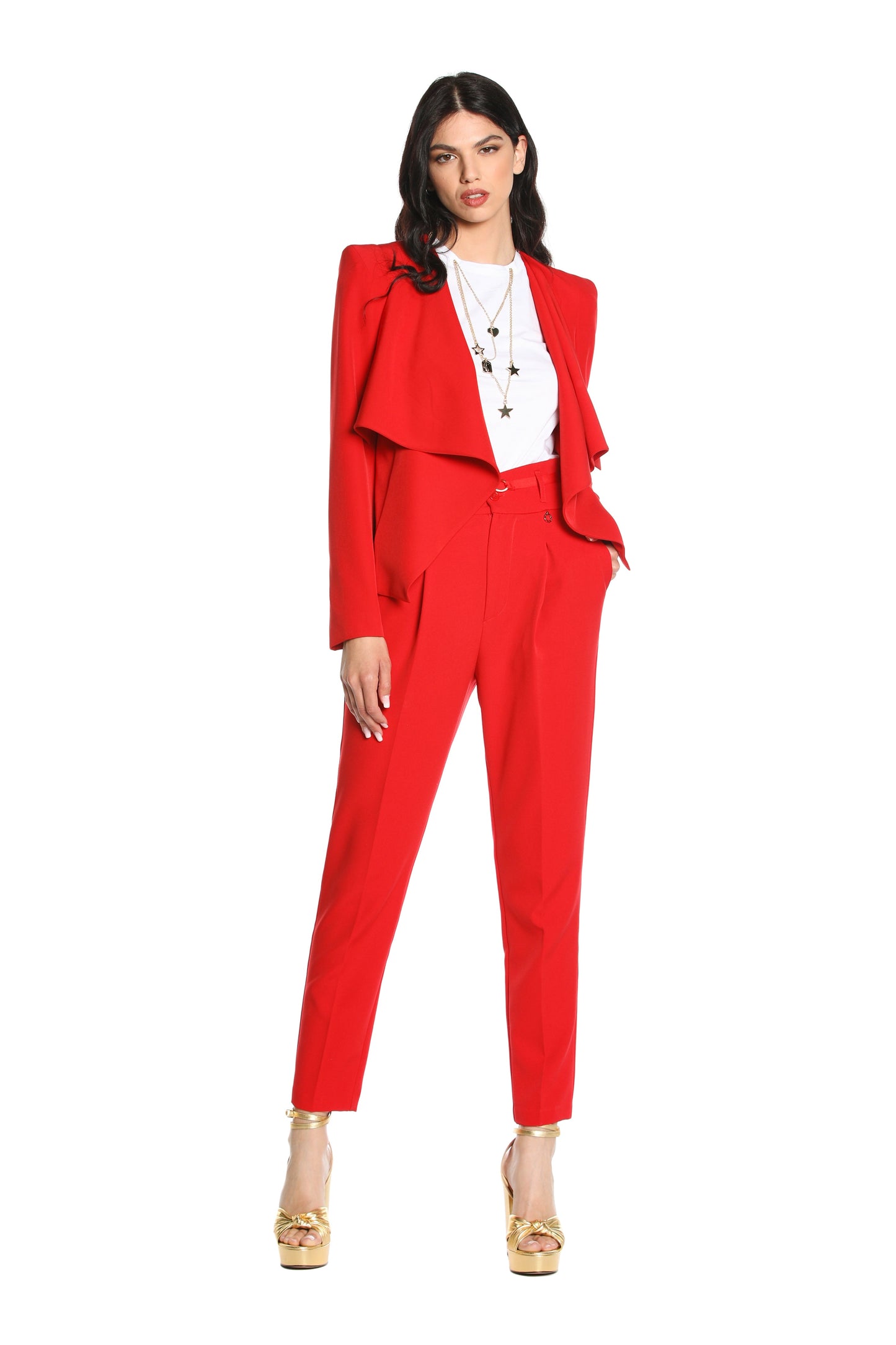 VRET 高腰长裤，搭配燕尾服紧身上衣加腰带加口袋