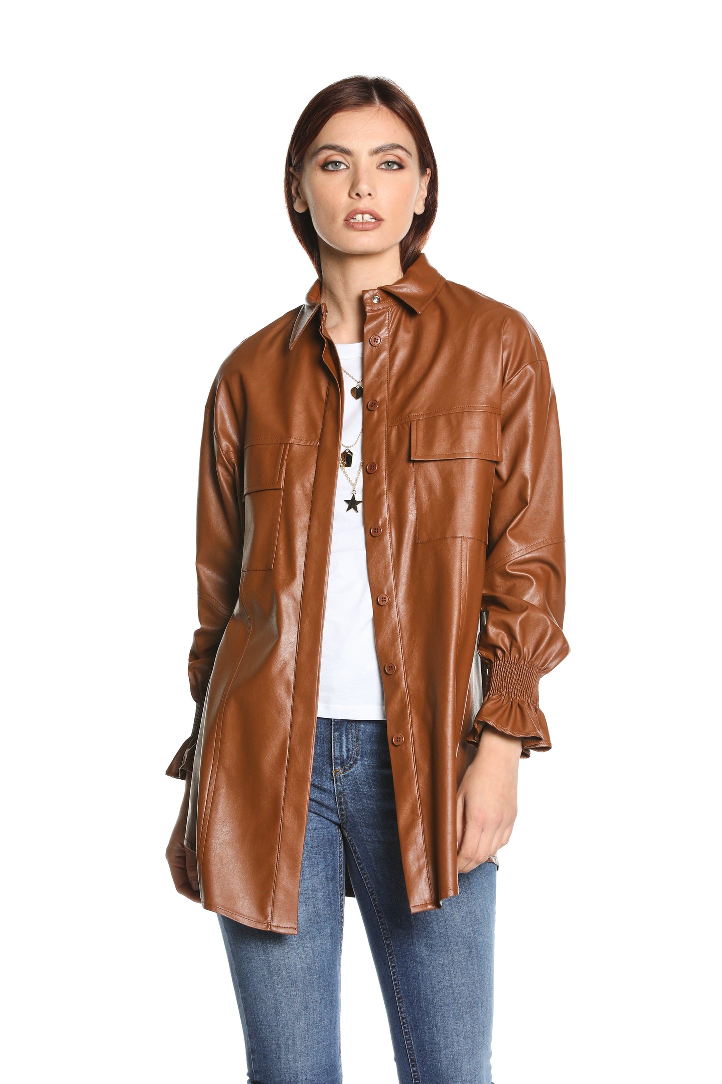 RONNY 长袖衬衫/夹克，带 p.smock 和人造皮口袋