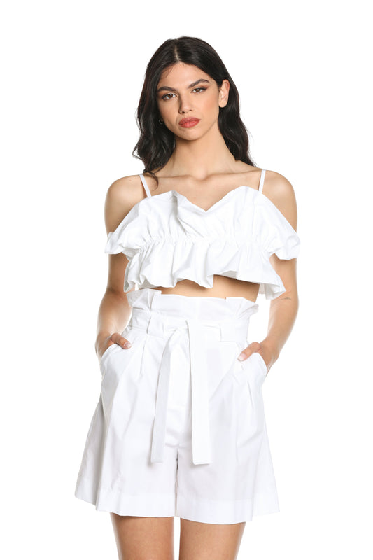OFFURV Crop-Top 带背带加卷曲加胸部荷叶边