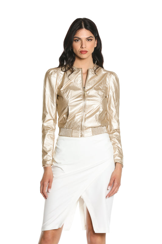 TRUIS 长袖夹克，带肩部装饰，加拉链加口袋，人造皮革底部有松紧带