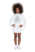 OHOH 人造皮革流苏加微型铆钉星星长袖连衣裙