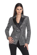 SWARZ 长款双排扣缎面翻领金属纽扣夹克