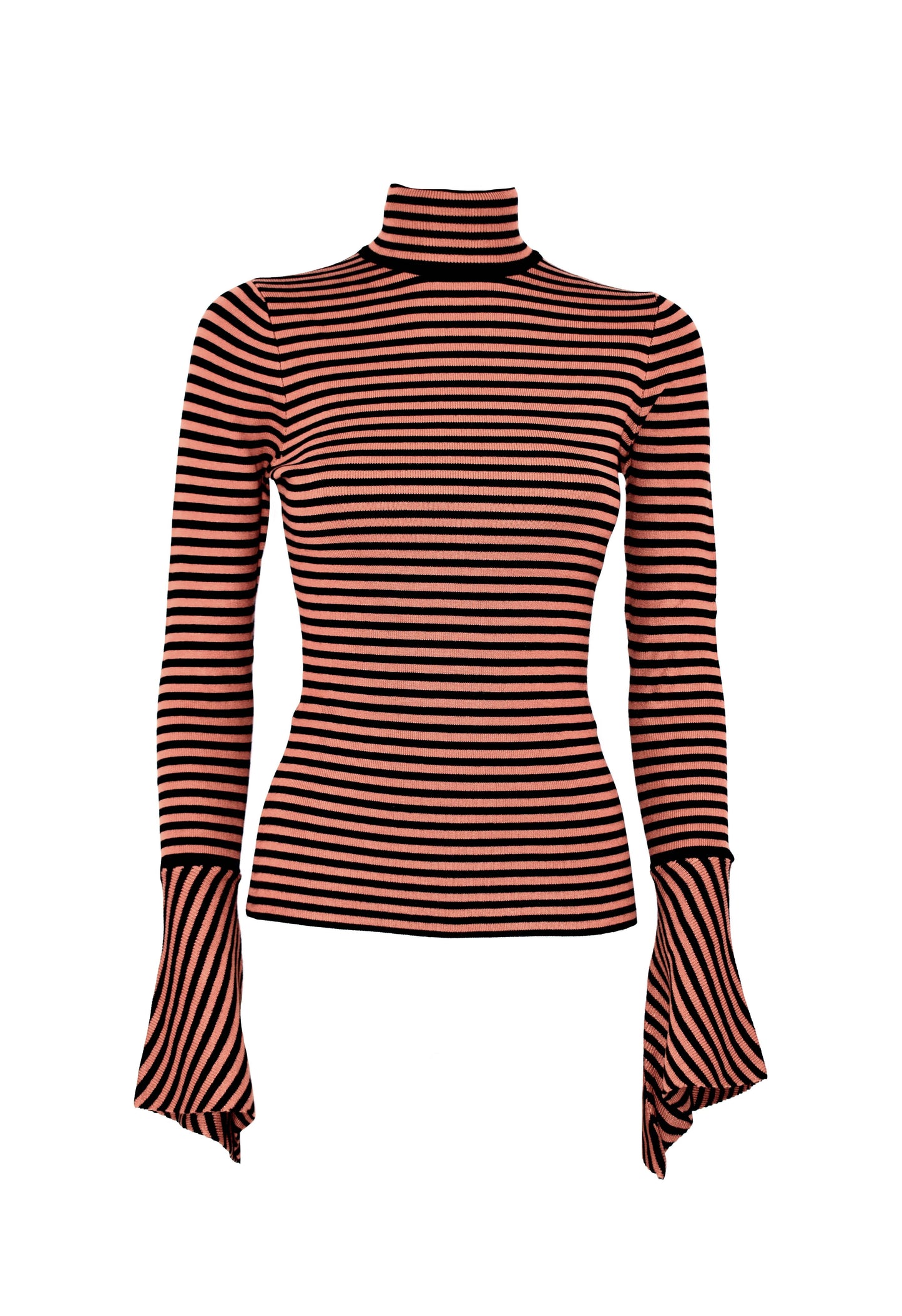 MEGISFRE 长袖喇叭形高领条纹毛衣