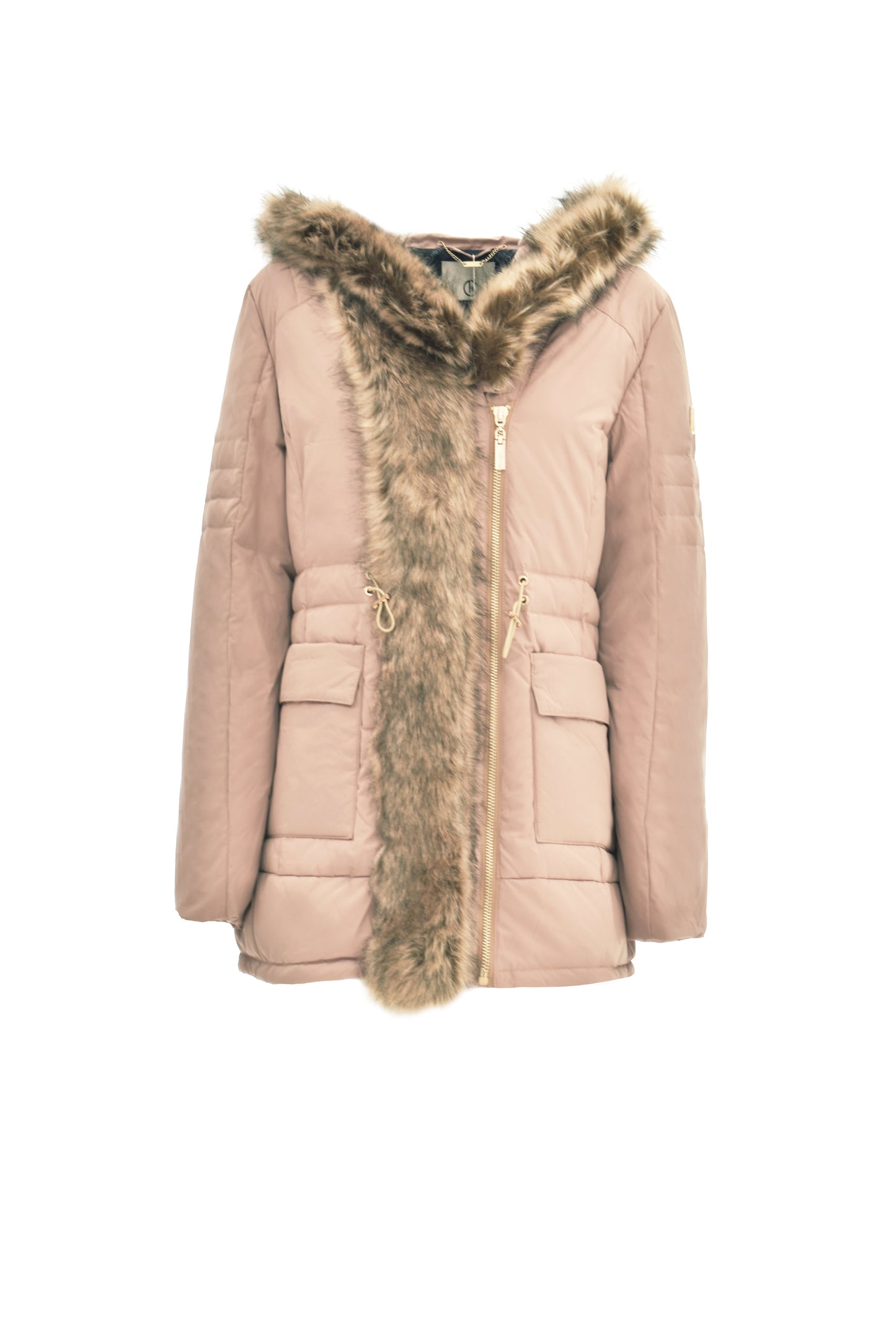 SONYS 长袖羽绒服，带口袋加兜帽加抽绳加人造皮草细节