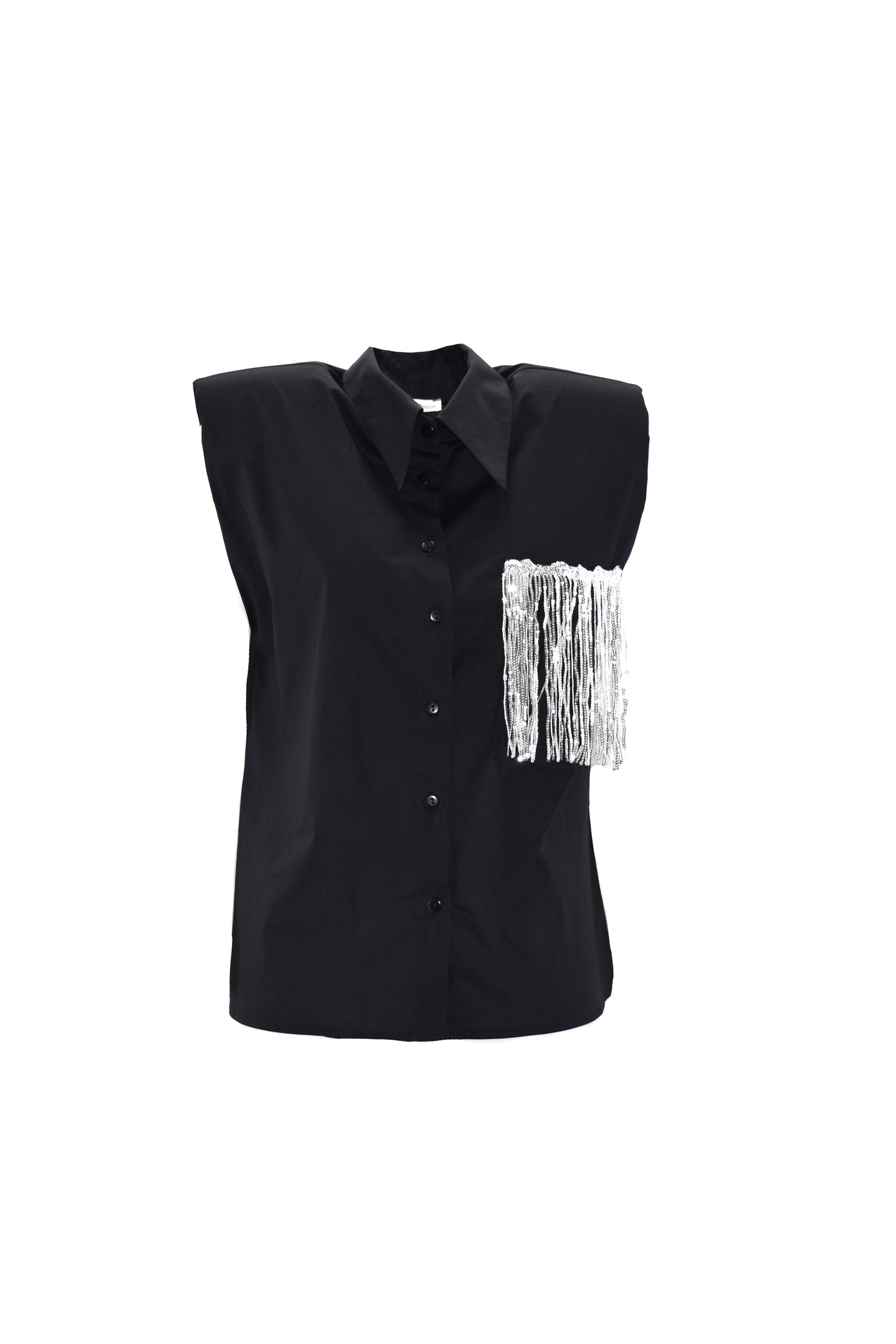 SORECI 半袖衬衫，翻盖和口袋加亮片应用