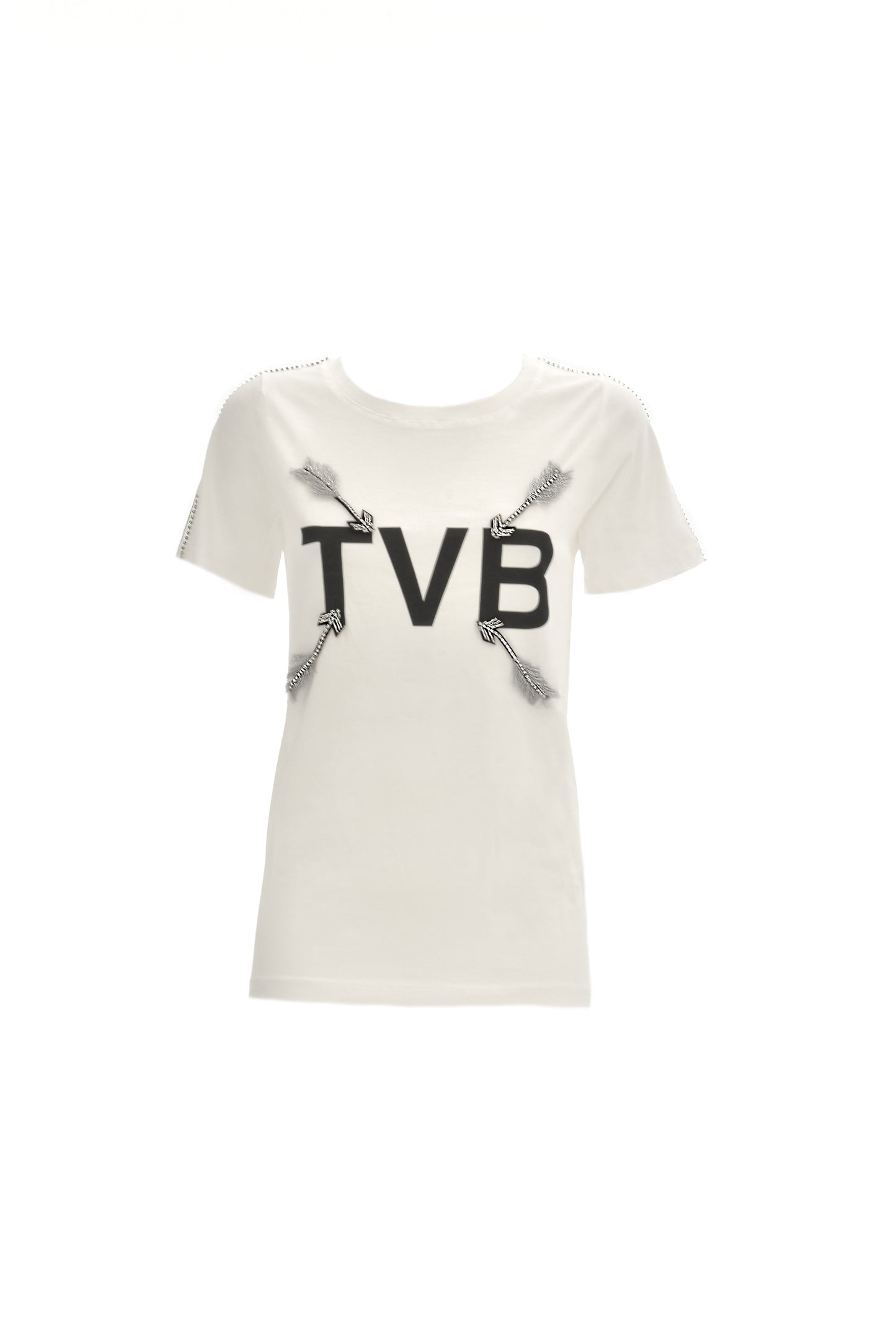 MANDRAKE 半袖 T 恤，带水钻轮廓加 tvb 印花加箭头贴片