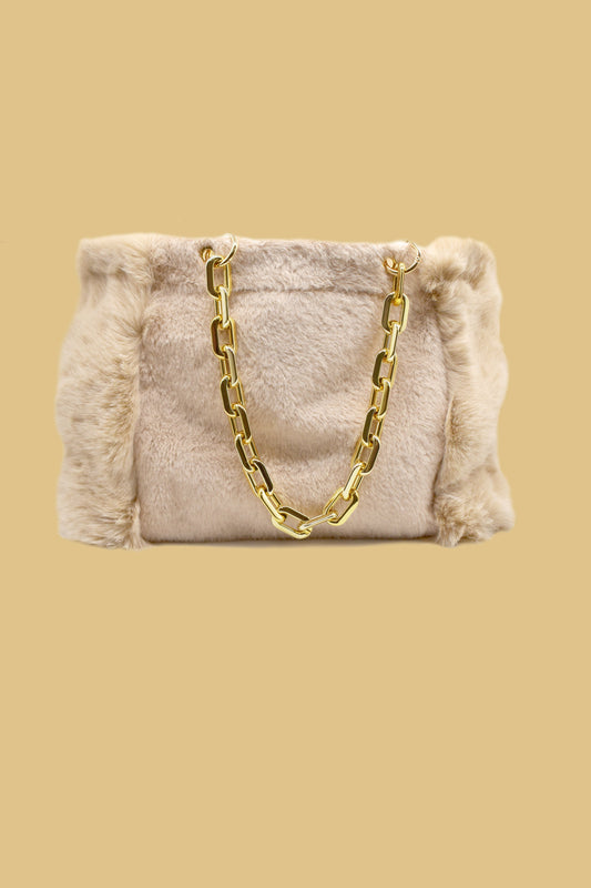 REBUTIA 金色链条皮草包