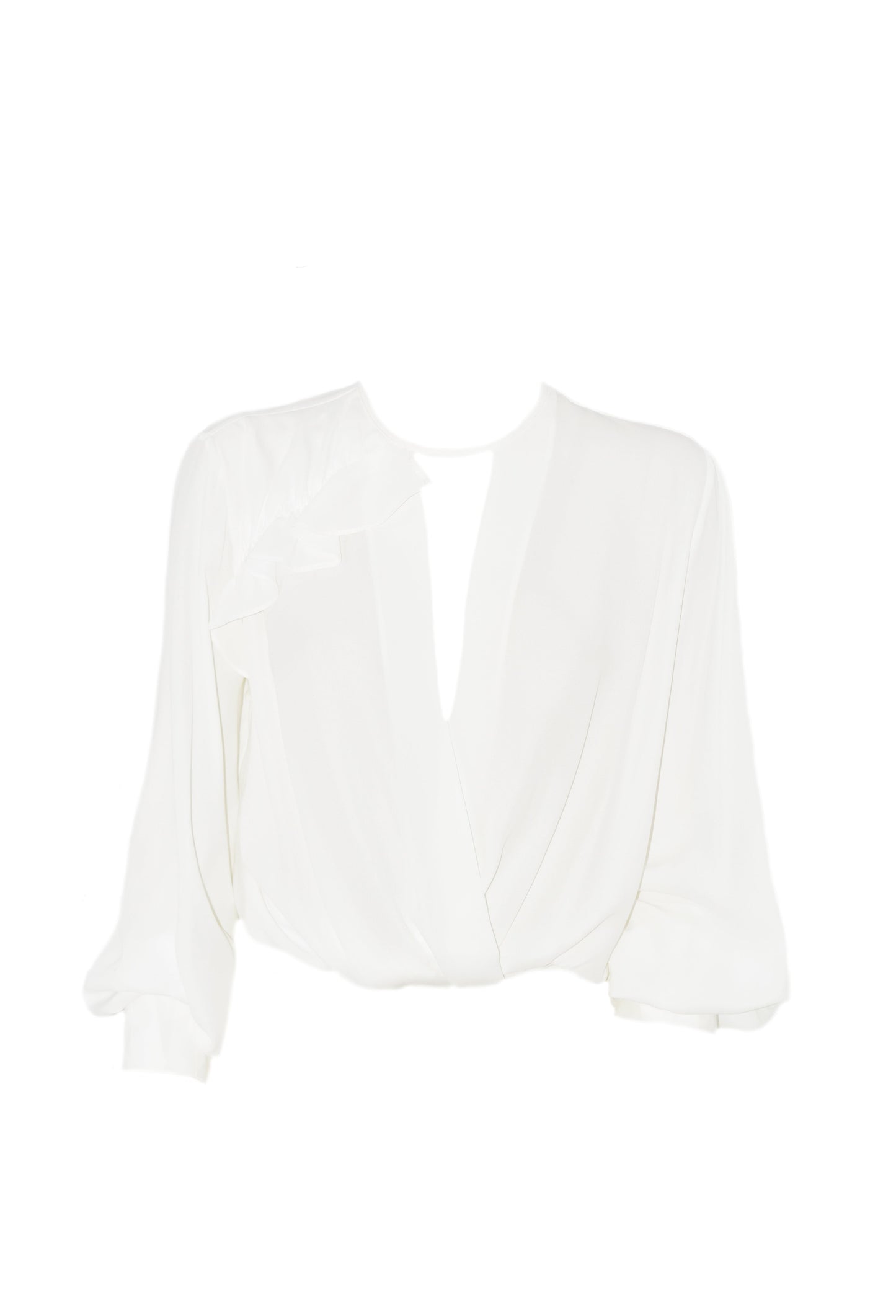 PULISS 短款长袖衬衫，带褶皱交叠领口，背面有荷叶边