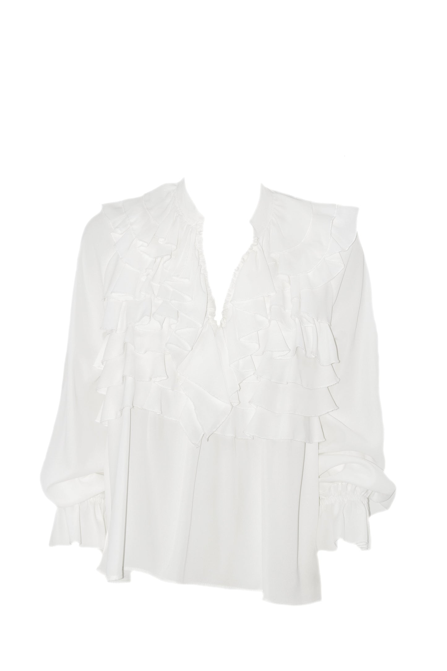 SFRINGER 褶皱韩式领口长袖衬衫