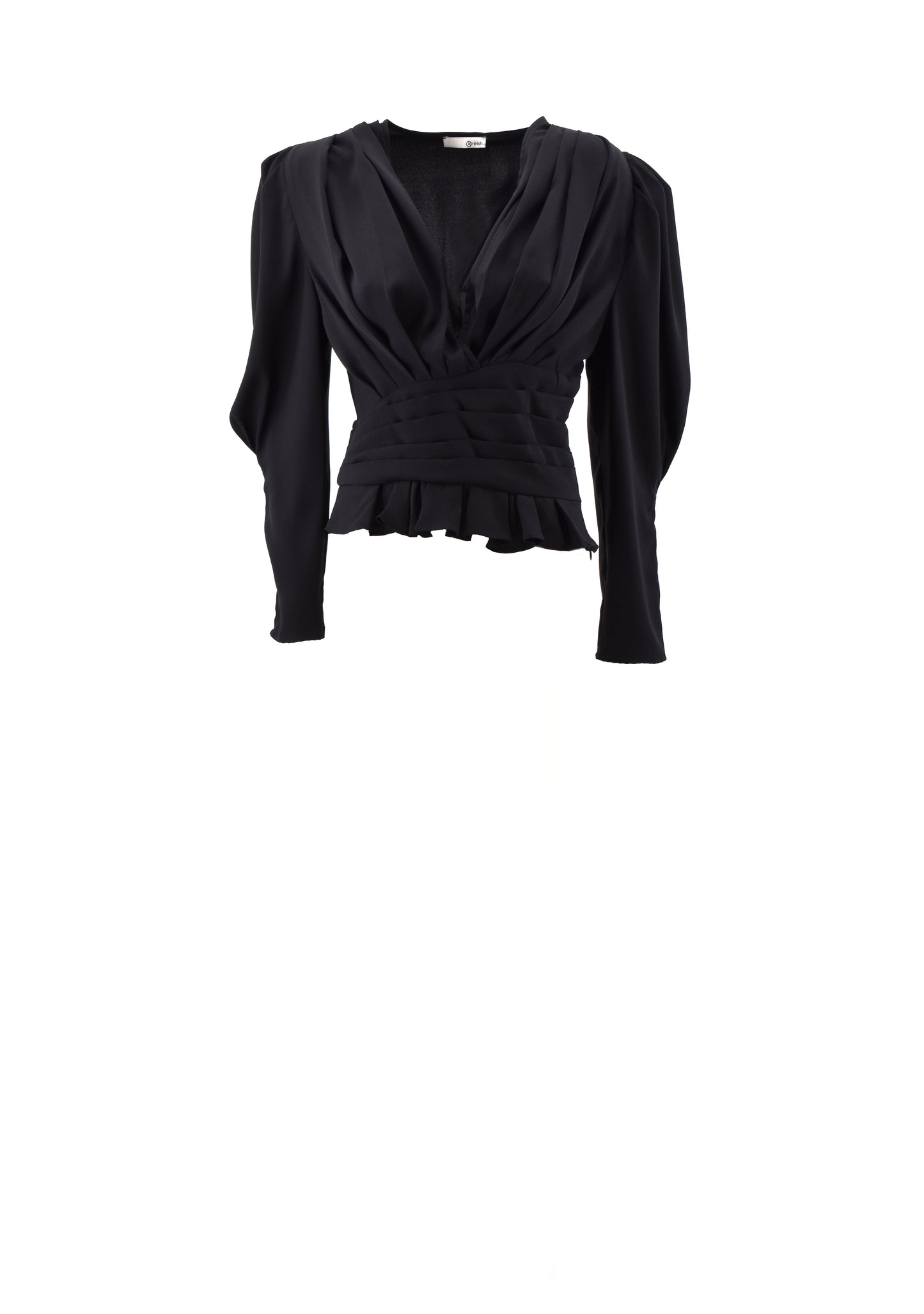 SHISPARE 长袖气球衬衫，带褶皱领口和褶皱带