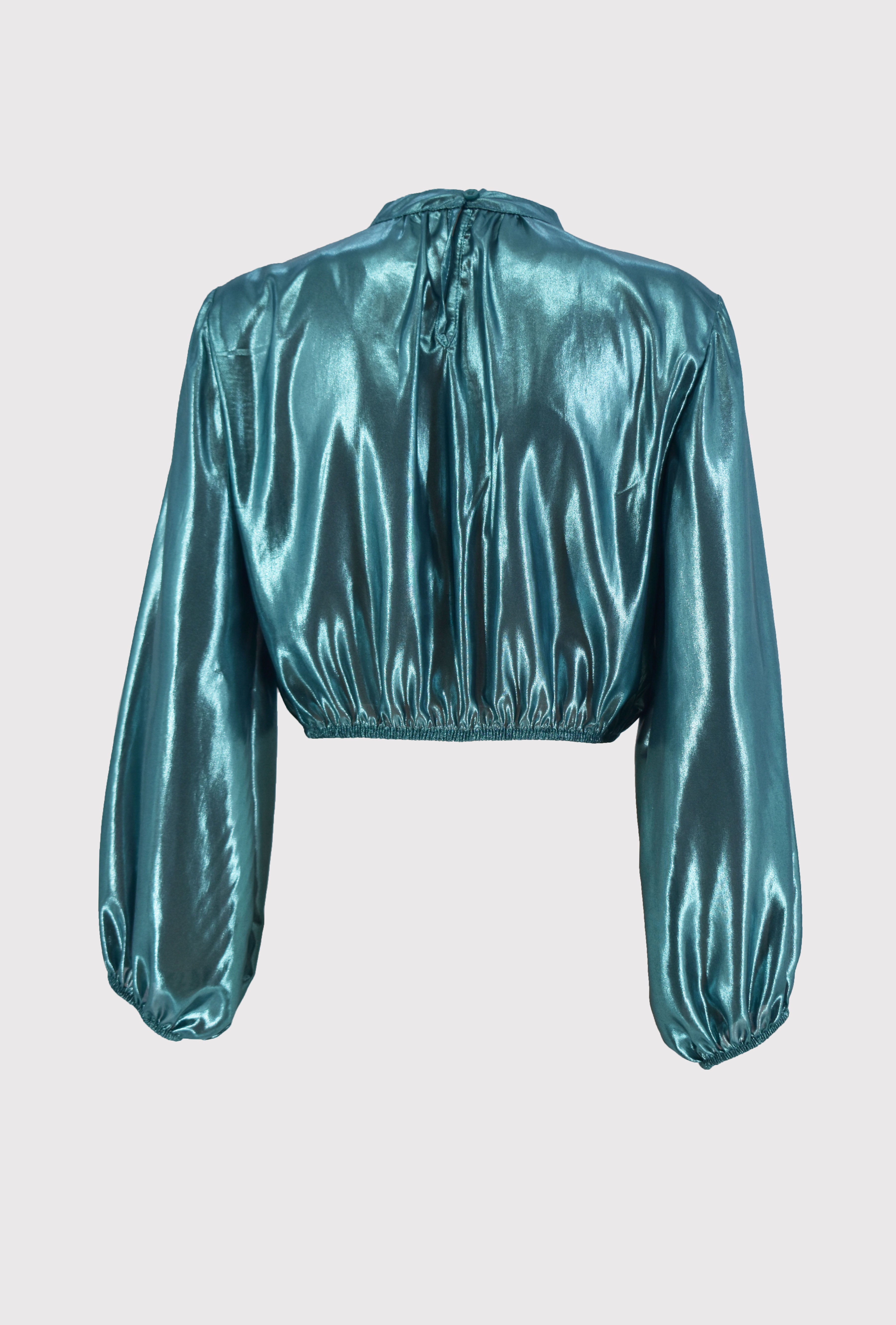 VIRGIN 衬衫长袖闪亮面料和松紧腰身